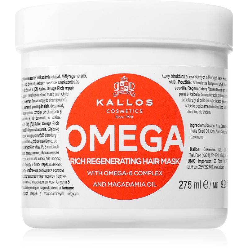 Kallos KJMN Professional Omega masca de par hranitoare cu ulei de macadamia si complex omega 6 275 ml Kallos KJMN Professional Omega masca de par hranitoare cu ulei de macadamia si complex omega 6 275 ml
