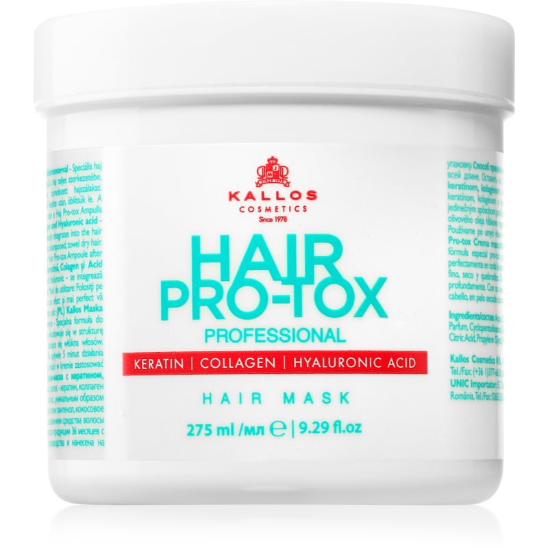 Kallos Hair Pro-Tox Masca pentru par deteriorat cu ulei de cocos, acid hialuronic si colagen 275 ml Kallos Hair Pro-Tox Masca pentru par deteriorat cu ulei de cocos, acid hialuronic si colagen 275 ml