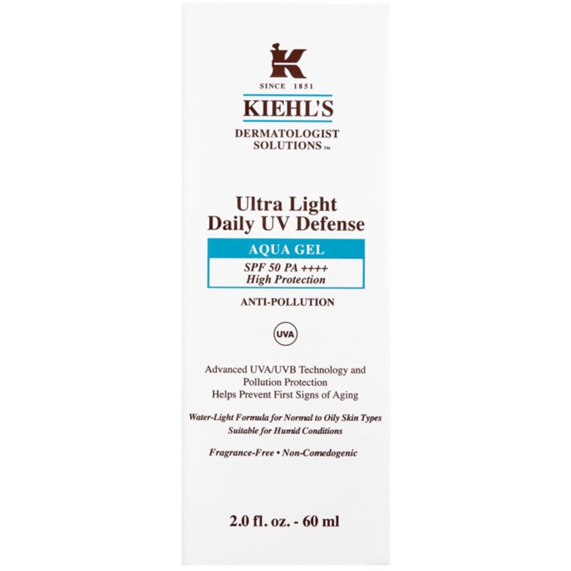 Kiehl\'s Dermatologist Solutions Ultra Light Daily UV Defense Aqua Gel SPF 50 PA++++ lichid protector ultra ușor pentru toate tipurile de ten, inclusiv piele sensibila SPF 50+ 60 ml