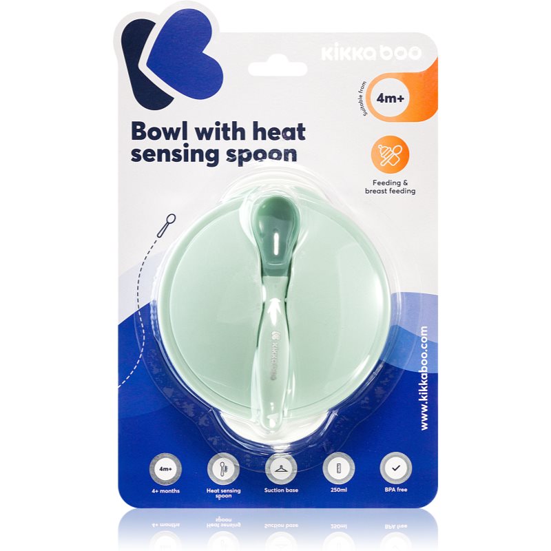 Kikkaboo Suction Bowl & Heat Sensing Spoon serviciu de masă 4 m+ Mint 3 buc