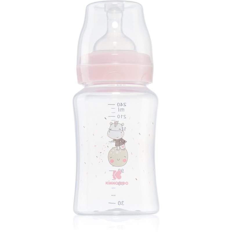 Kikkaboo Hippo Dreams biberon pentru sugari 3 m+ Pink 240 ml