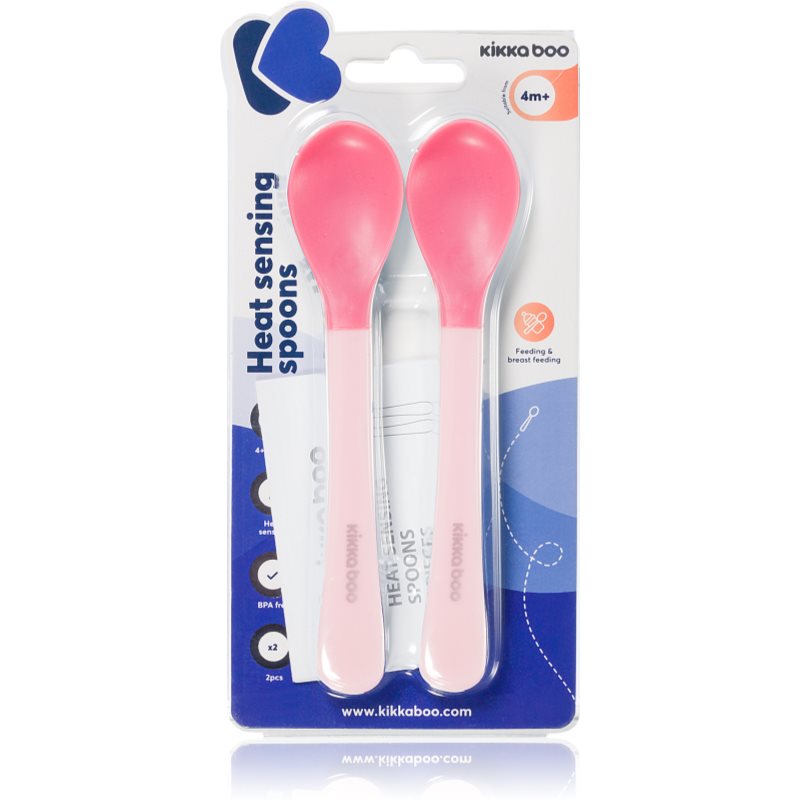 Kikkaboo Heat Sensing Spoons linguriță cu senzor de căldură 4 m+ Pink 2 buc