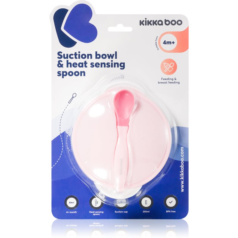 Kikkaboo Suction Bowl & Heat Sensing Spoon serviciu de masă 4 m+ Pink 2 buc