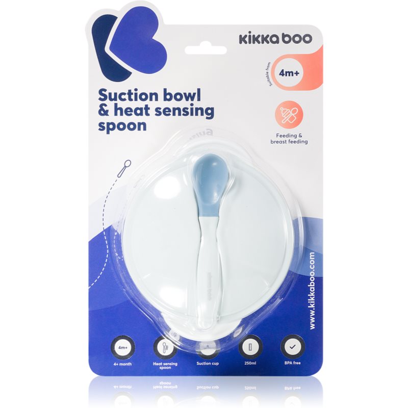 Kikkaboo Suction Bowl & Heat Sensing Spoon serviciu de masă 4 m+ Blue 2 buc