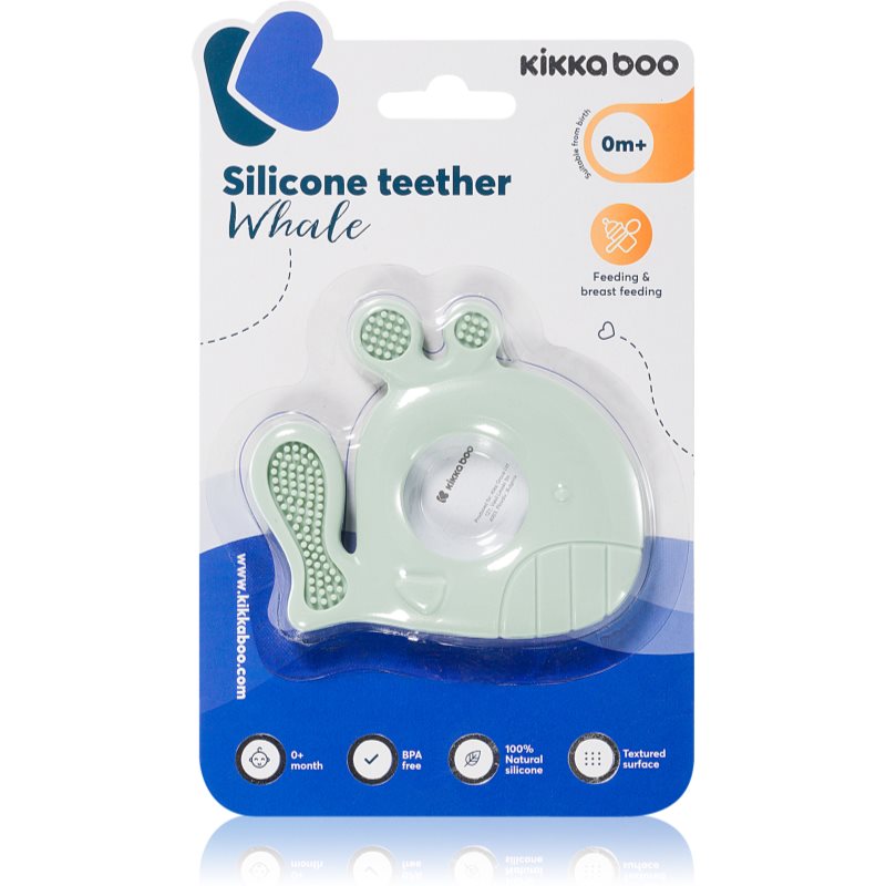 Kikkaboo Silicone Teether Whale jucărie pentru dentiție Mint 1 buc