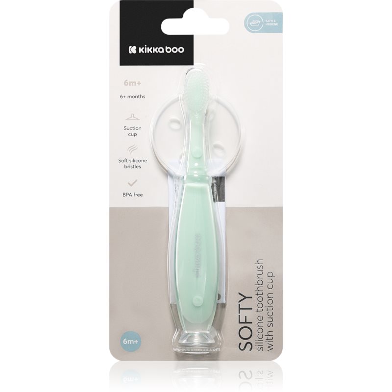 Kikkaboo Silicone Toothbrush with Silicone Cup Softy periuță de dinți din silicon cu ventuză 6 m+ Mint 1 buc