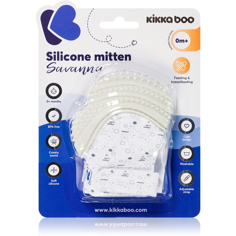 Kikkaboo Savanna Silicone Mitten mănuși pentru dentiție 0 m+ Grey 1 buc