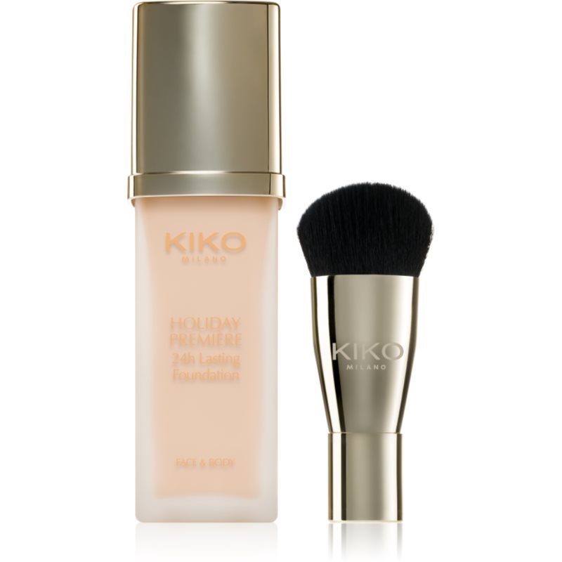 KIKO Milano Holiday Première 24h Lasting Foundation fard lichid rezistent la apa cu pensulă culoare 01 Porcelain 28 ml