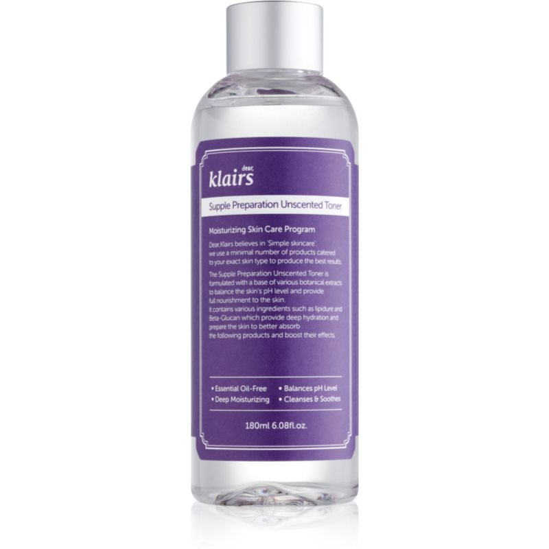 Klairs Supple Preparation Unscented Toner tonic hidratant pentru echilibrarea pH-ului pielii fara parfum 180 ml