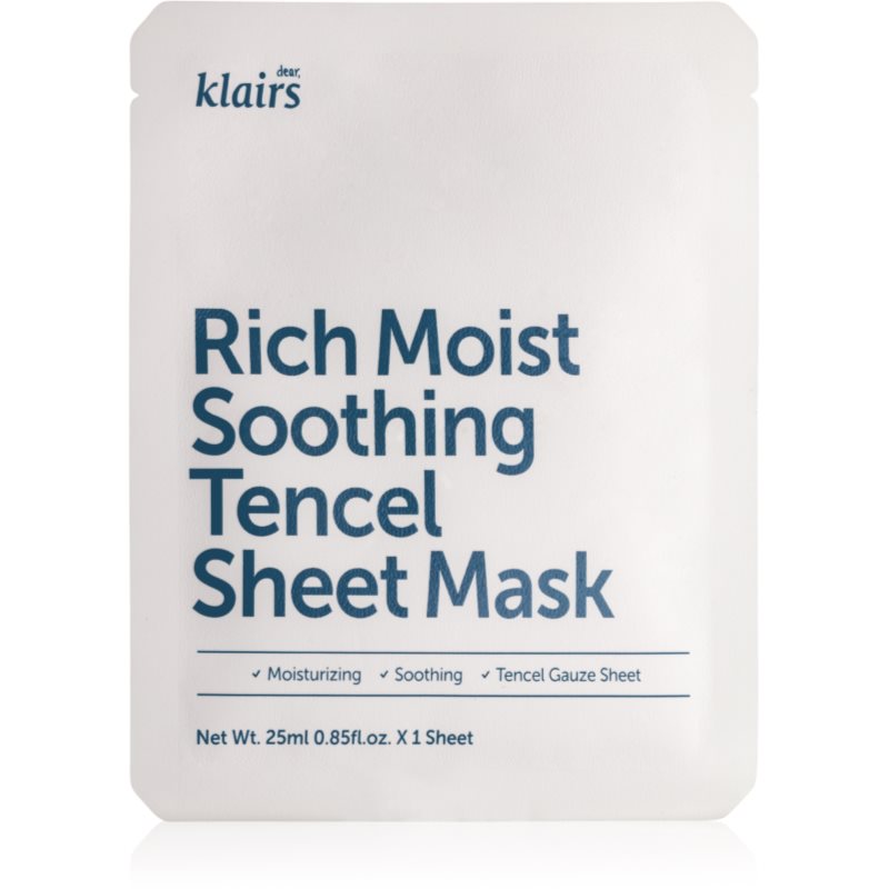 Klairs Rich Moist Soothing Tencel Sheet Mask Beruhigende Tuchmaske mit feuchtigkeitsspendender Wirkung 25 ml