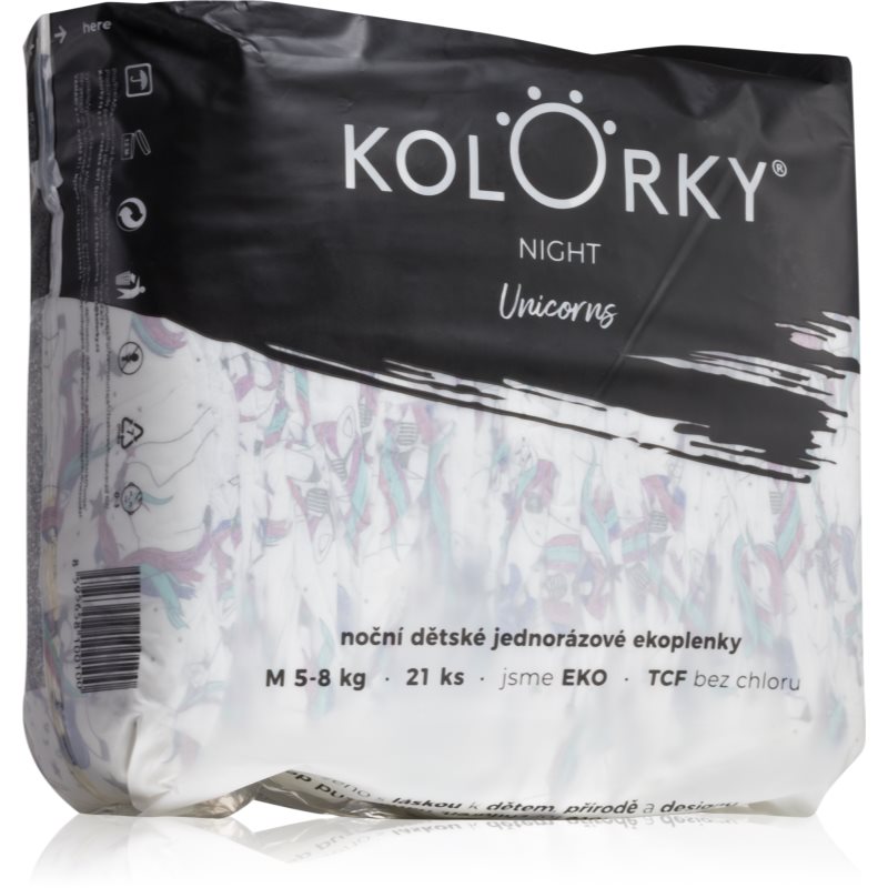 Kolorky Night Unicorn scutece ECO de unică folosință pentru ingrijire de noapte si protectie marimea M 5-8 Kg 21 buc