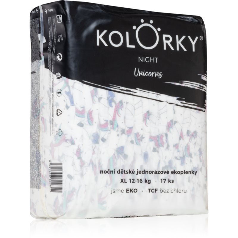 Kolorky Night Unicorn scutece ECO de unică folosință pentru ingrijire de noapte si protectie marimea XL 12-16 Kg 17 buc