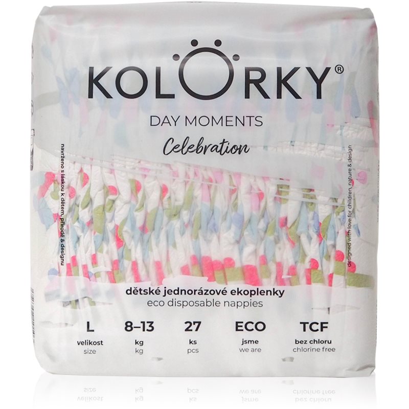 Kolorky DAY Moments Celebration scutece ECO de unică folosință Size L 8-13 kg 27 buc