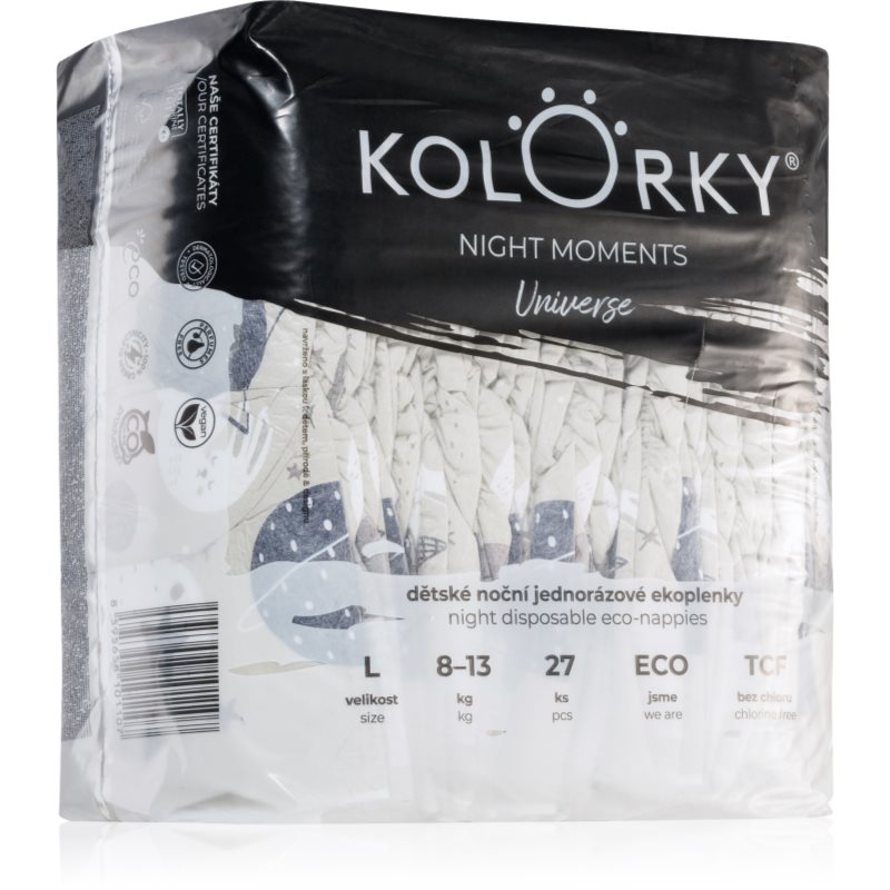 Kolorky Night Moments scutece ECO de unică folosință pentru ingrijire de noapte si protectie marimea L 8-13 kg 27 buc