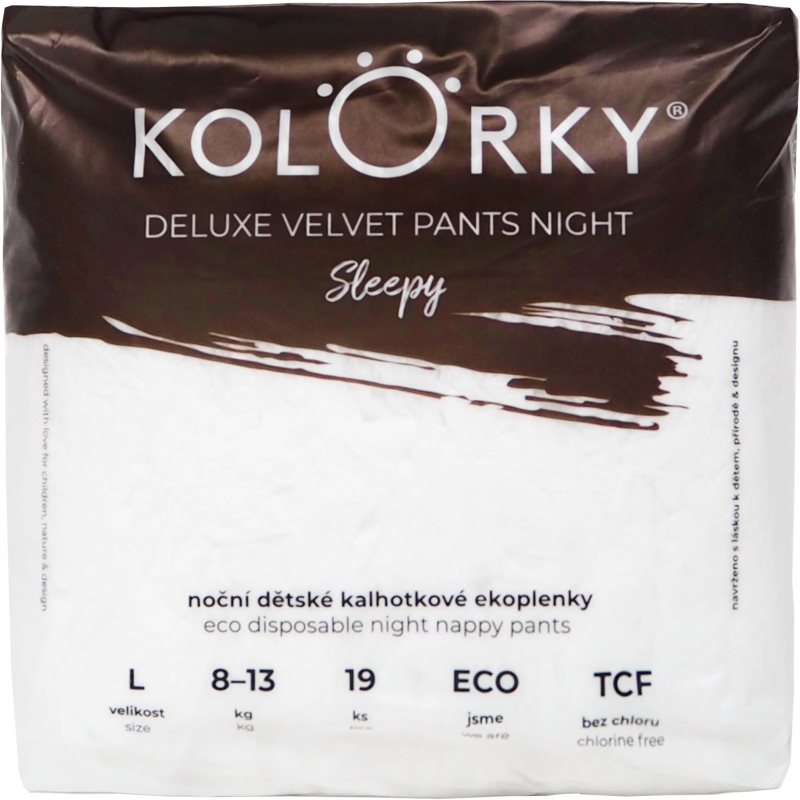 Kolorky Deluxe Velvet Pants Night Sleepy scutece de unică folosință tip chiloțel pentru noapte L 8-13 kg 19 buc