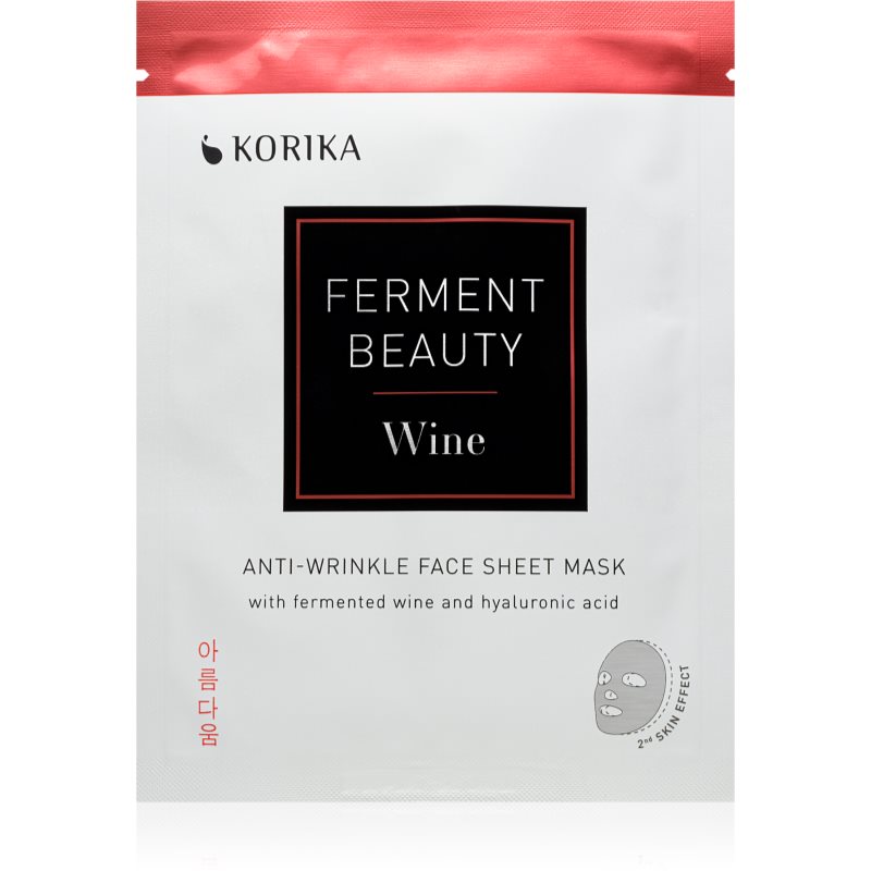 KORIKA FermentBeauty Anti-wrinkle Face Sheet Mask with Fermented Wine and Hyaluronic Acid mască facială de pânză cu efect anti-rid, cu vin fermentat și acid hialuronic 20 g