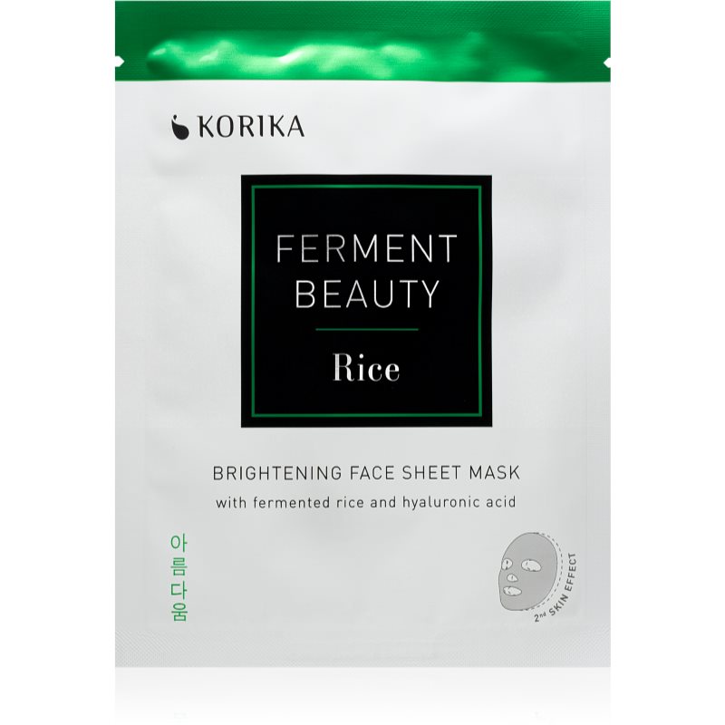 KORIKA FermentBeauty Brightening Face Sheet Mask with Fermented Rice and Hyaluronic Acid mască facială de pânză cu efect iluminator, cu orez fermentat și acid hialuronic 20 g