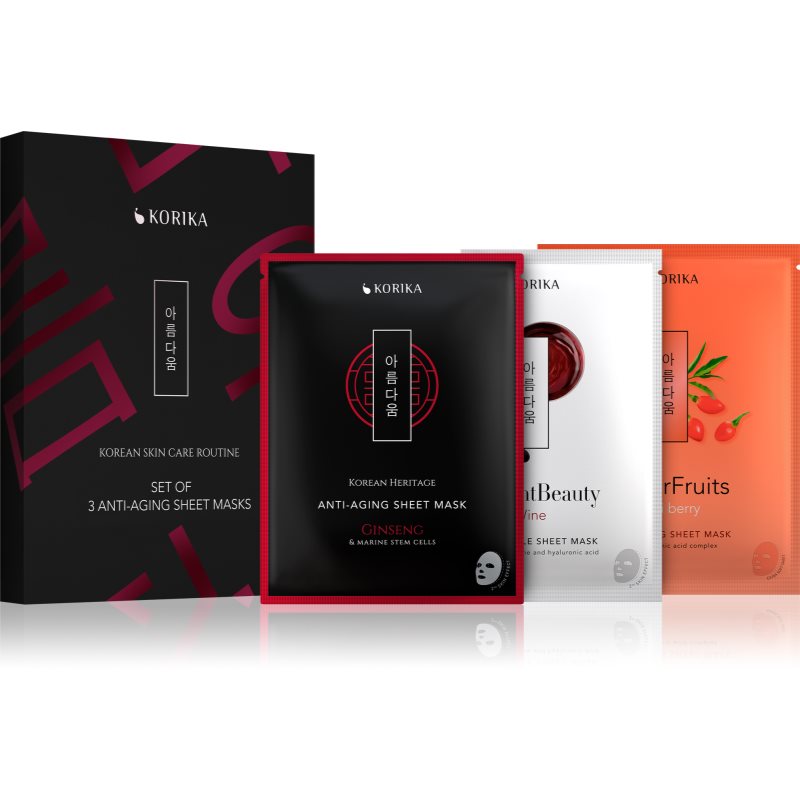 KORIKA KOREAN SKIN CARE ROUTINE SET OF 3 ANTI-AGING SHEET MASKS set antirid