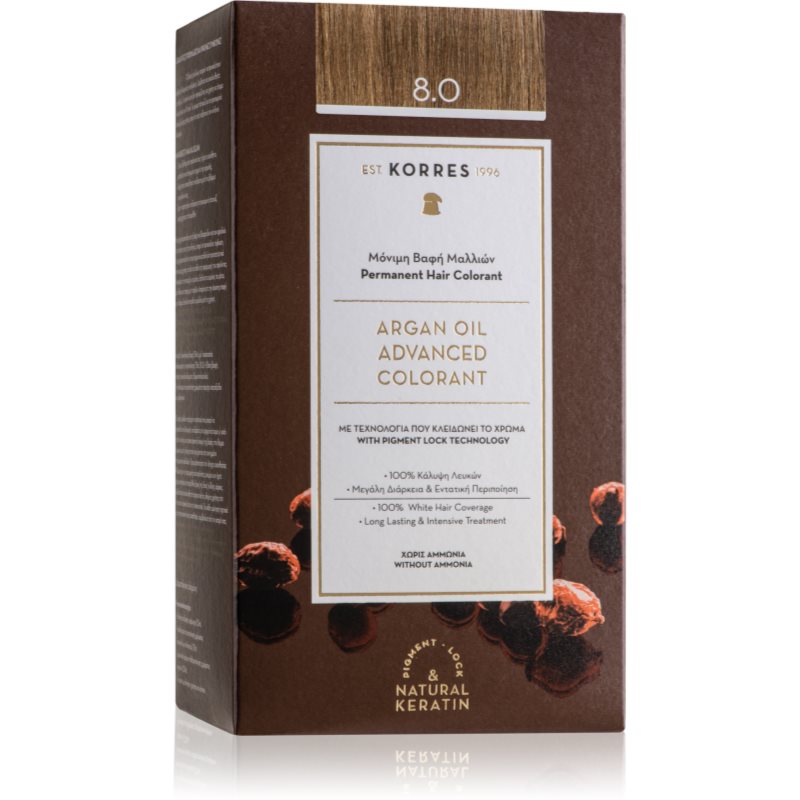 Korres Argan Oil Culoare permanenta pentru par cu ulei de argan culoare 8.0 Light Blonde 50 ml