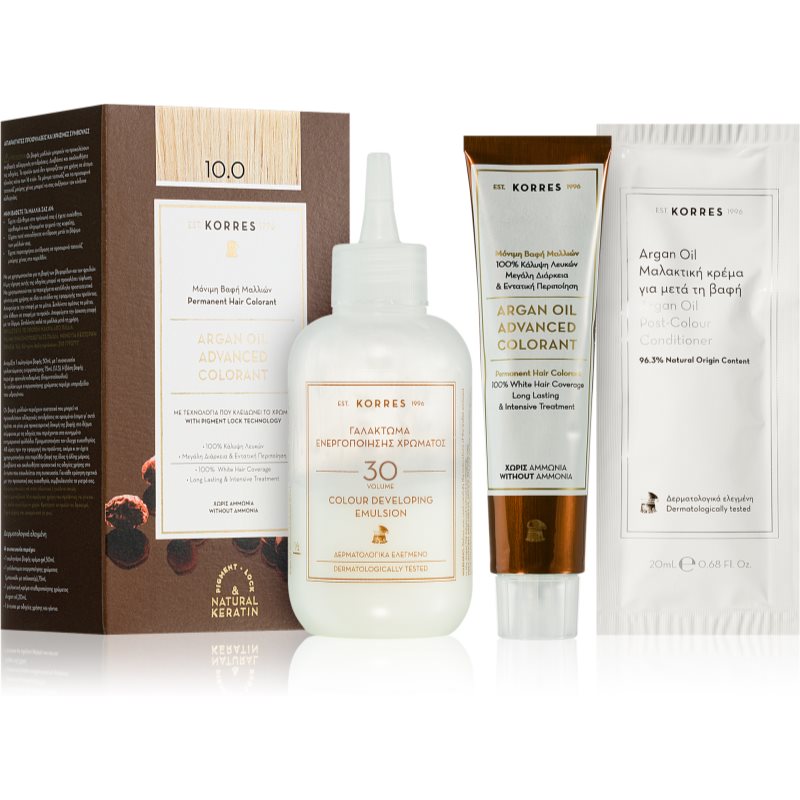 Korres Argan Oil Culoare permanenta pentru par cu ulei de argan culoare 10.0 Platinum Blonde 50 ml