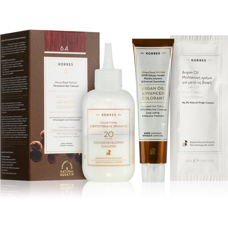 Korres Argan Oil Culoare permanenta pentru par cu ulei de argan culoare 6.4 Copper Dark Blonde 50 ml