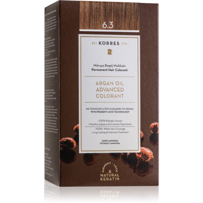 Korres Argan Oil Culoare permanenta pentru par cu ulei de argan culoare 6.3 Golden / Honey Dark Blonde 50 ml