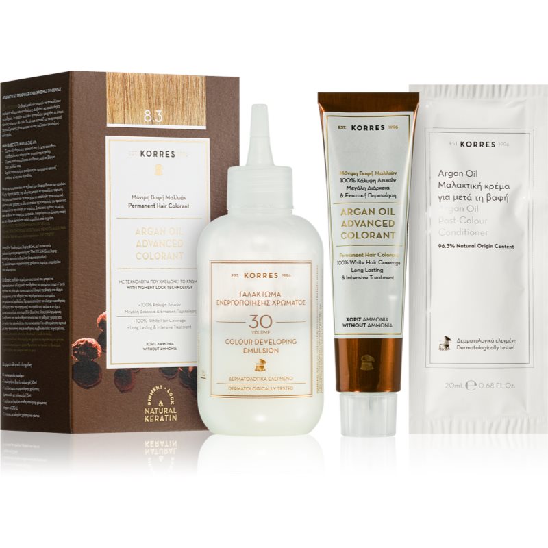 Korres Argan Oil Culoare permanenta pentru par cu ulei de argan culoare 8.3 Golden/Honey Light Blonde 50 ml