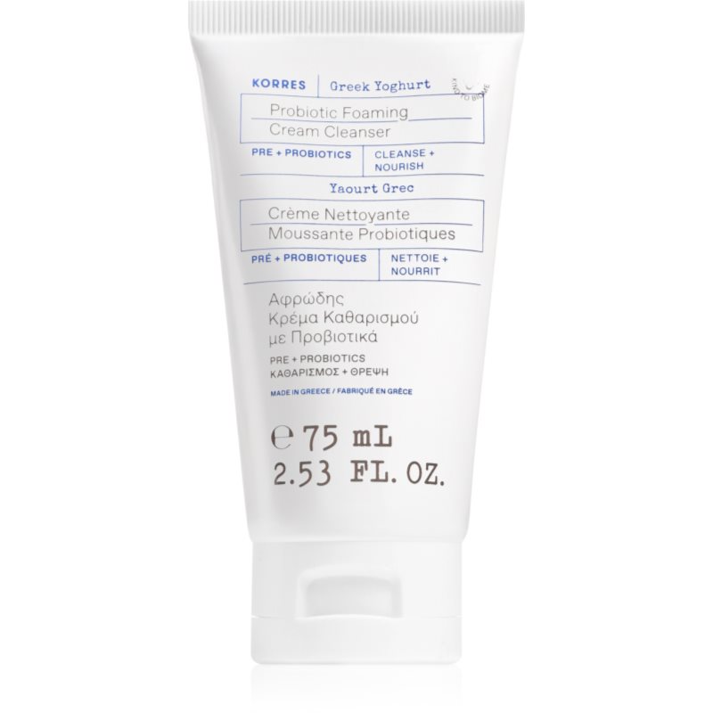 Korres Greek Yoghurt Probiotic Foaming Cream Cleanser spuma demachianta cu o textura cremoasa cu probiotice 75 ml
