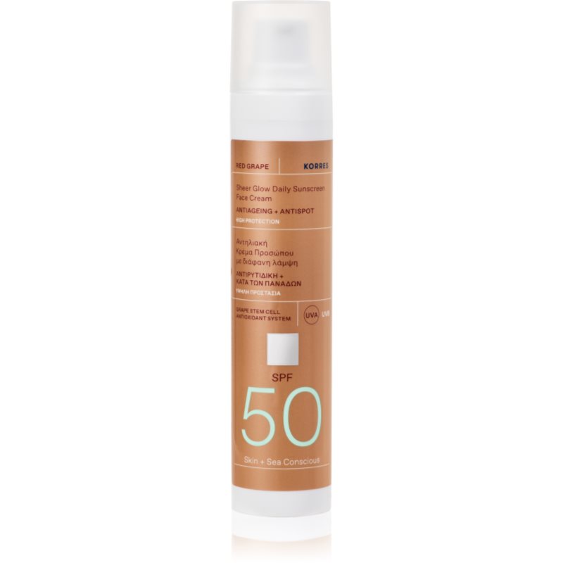 Korres Red Grape Sheer Glow cremă pentru plaja pentru o piele mai luminoasa SPF 50 50 ml
