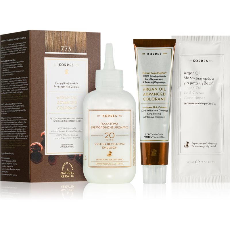 Korres Argan Oil Culoare permanenta pentru par cu ulei de argan culoare 7.73 Golden Mocha 50 ml