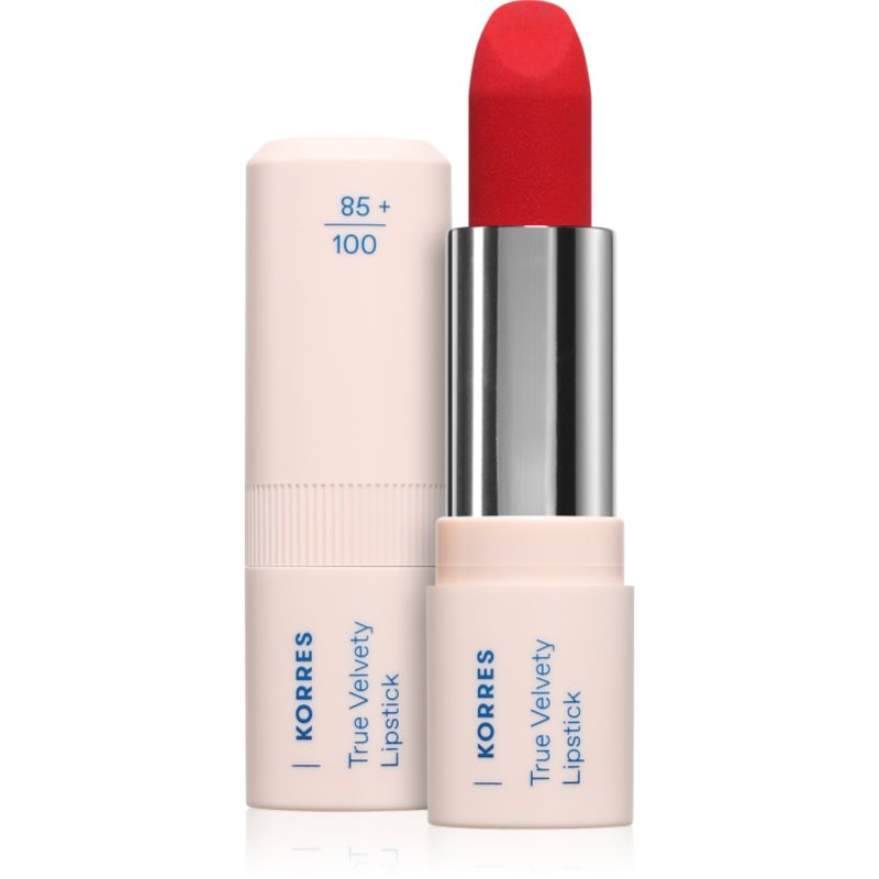 Korres True Velvety Lipstick ruj cremos cu finisaj satinat culoare Vivid Red 3 g