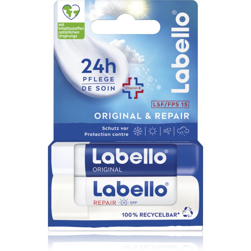 Labello Original & Repair balsam de buze hidratant și regenerator 2x4.8 g