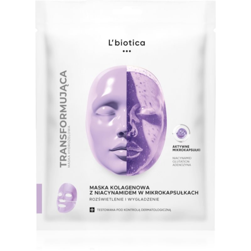 L’biotica Transforming Collagen Mask with Niacinamide in Microcapsules masca de colagen pentru o piele mai luminoasa 1 buc