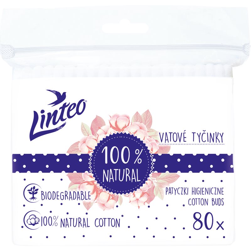 Linteo Natural Cotton Buds bețișoare din bumbac în săculeț 80 buc