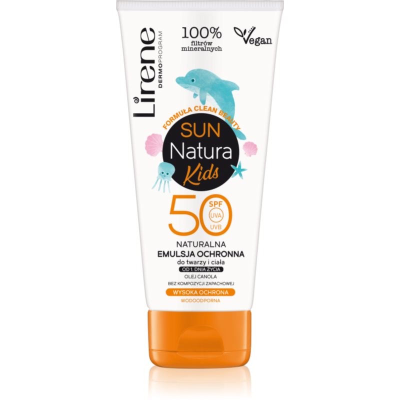 Lirene Sun Natural Kids Protective Emulsion For Face And Body Spf 50 crema protectoare pentru bebelusi SPF 50 100 ml