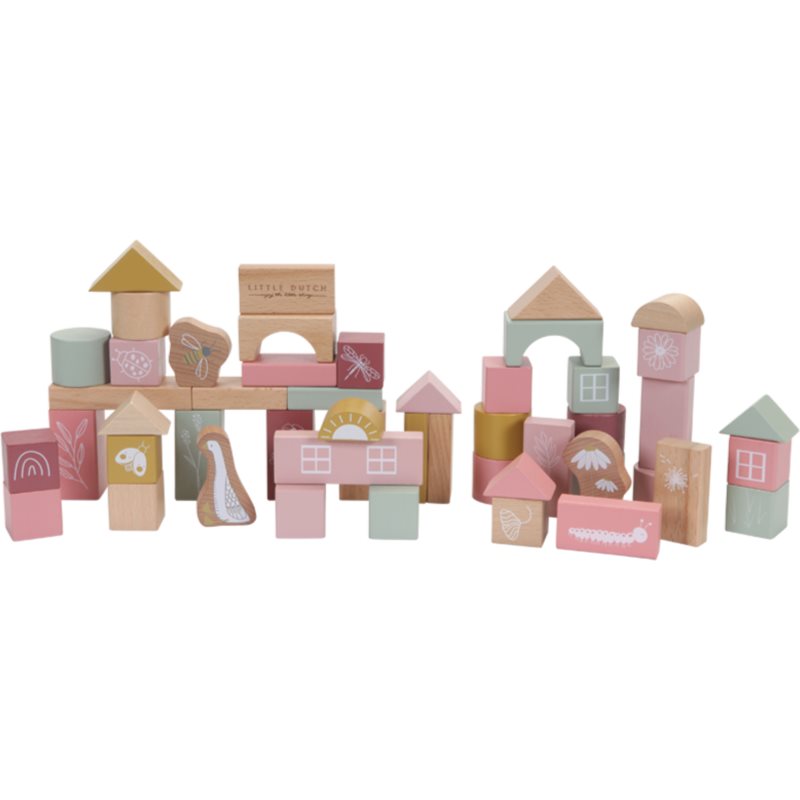 Little Dutch Building Blocks cuburi din lemn 2 y+ Pink 50 buc Little Dutch Building Blocks cuburi din lemn 2 y+ Pink 50 buc