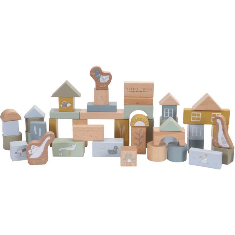 Little Dutch Building Blocks cuburi din lemn 2 y+ Blue 50 buc Little Dutch Building Blocks cuburi din lemn 2 y+ Blue 50 buc
