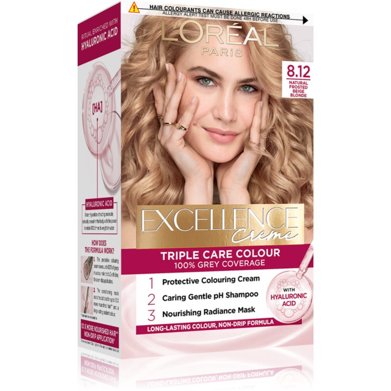 L’Oréal Paris Excellence Creme culoare par culoare 8.12 Natural Frosted Beige Blond 1 buc