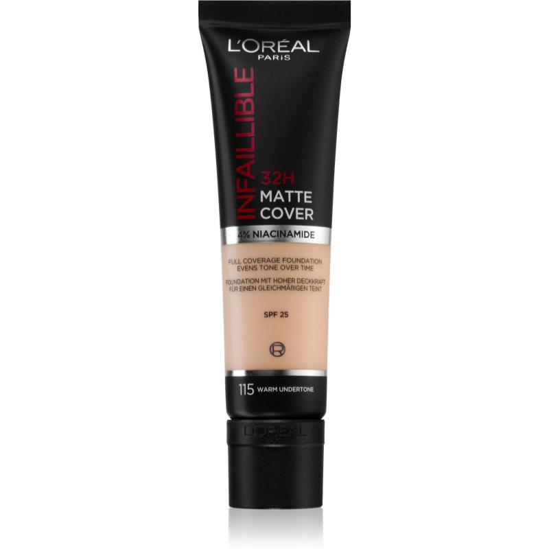 L’Oréal Paris Infallible 32H Matte Cover machiaj matifiant de lungă durată SPF 25 culoare 115 (Warm Undertone) 30 ml