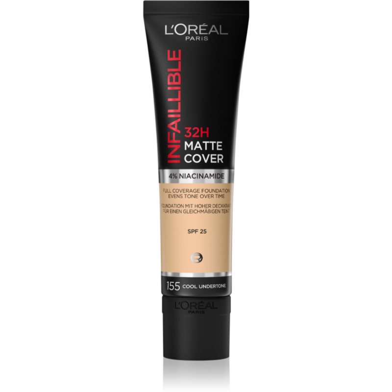 L’Oréal Paris Infallible 32H Matte Cover machiaj matifiant de lungă durată SPF 25 culoare 155 (Cool Undertone) 30 ml