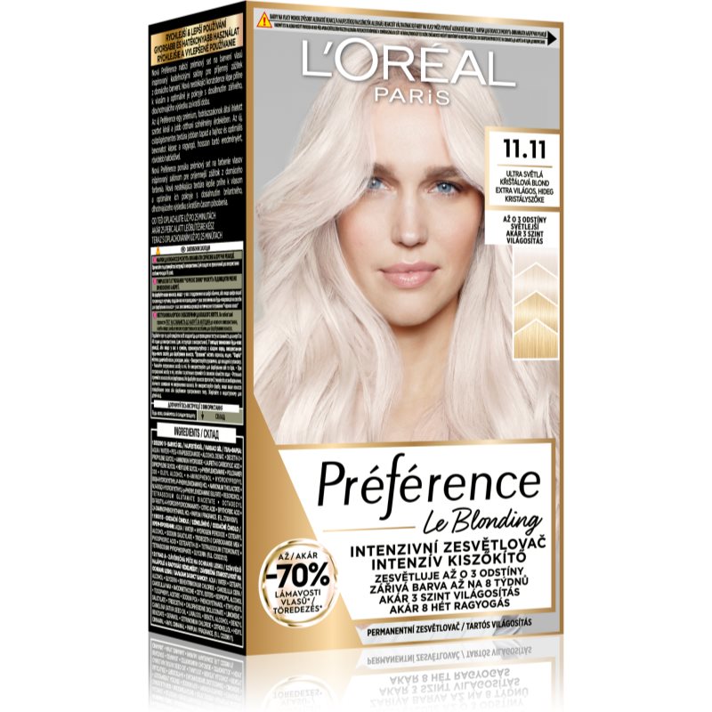 L’Oréal Paris Préférence Le Blonding culoare par pentru decolorarea părului culoare 11.11 Ultra-Light Cool Crystal Blonde 1 buc