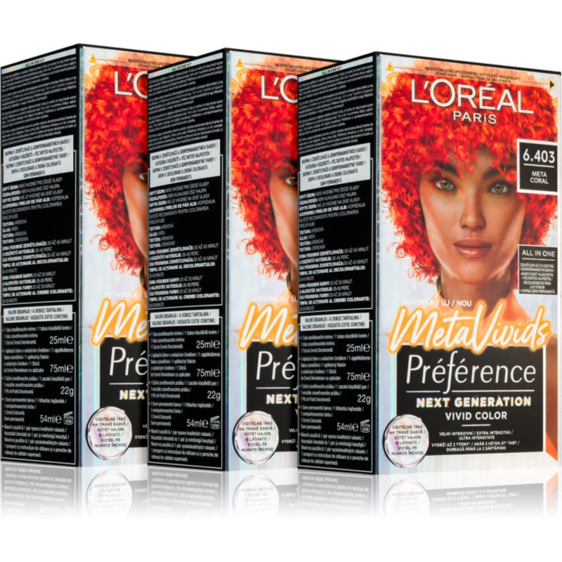 L’Oréal Paris Préférence Meta Vivids vopsea de par semi-permanenta 6.403 Meta Coral culoare