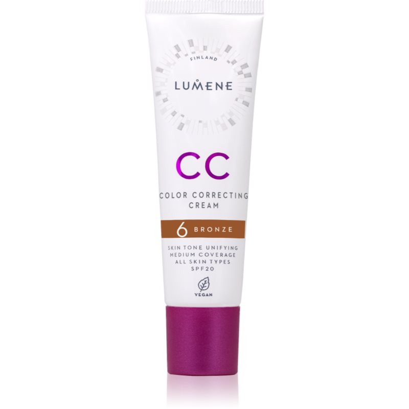 Lumene CC Color Correcting Cream Crema CC pentru un ten uniform SPF 20 culoare 6 Bronze (Neutral) 30 ml
