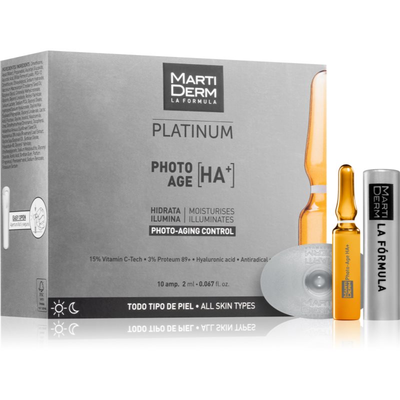 MartiDerm Platinum Photo Age HA+ ser facial anti-îmbătrânire in fiole cu vitamina C 10x2 ml