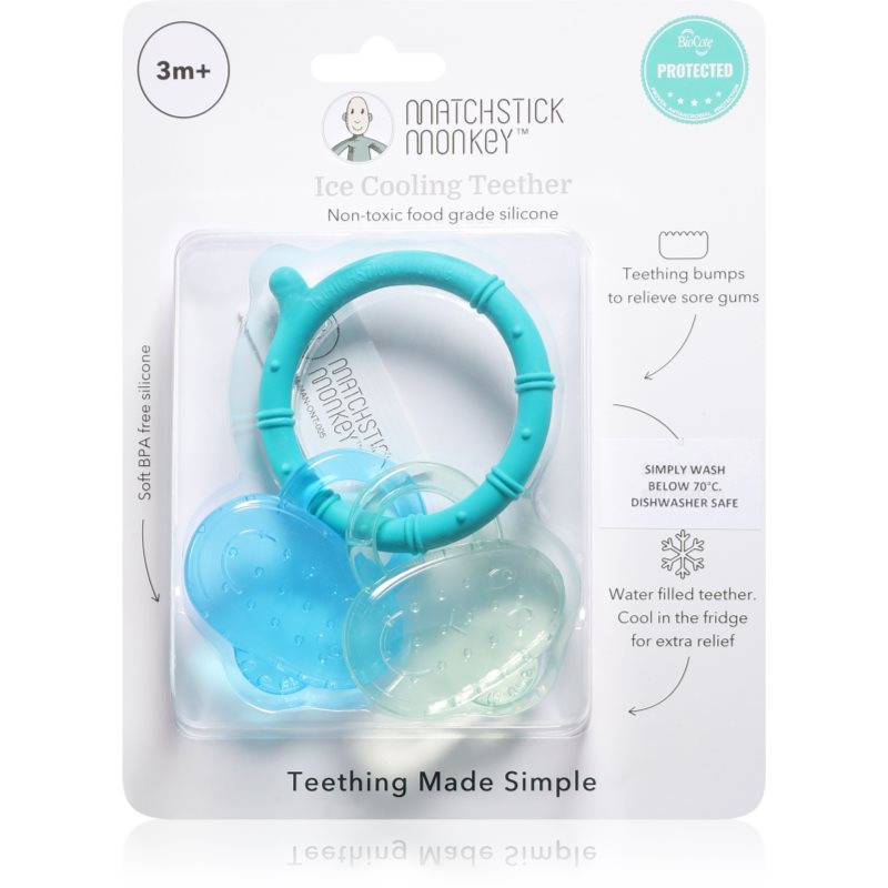 Matchstick Monkey Cooling Teether jucărie pentru dentiție cu efect racoritor Blue/ Mint 3m+ 1 buc