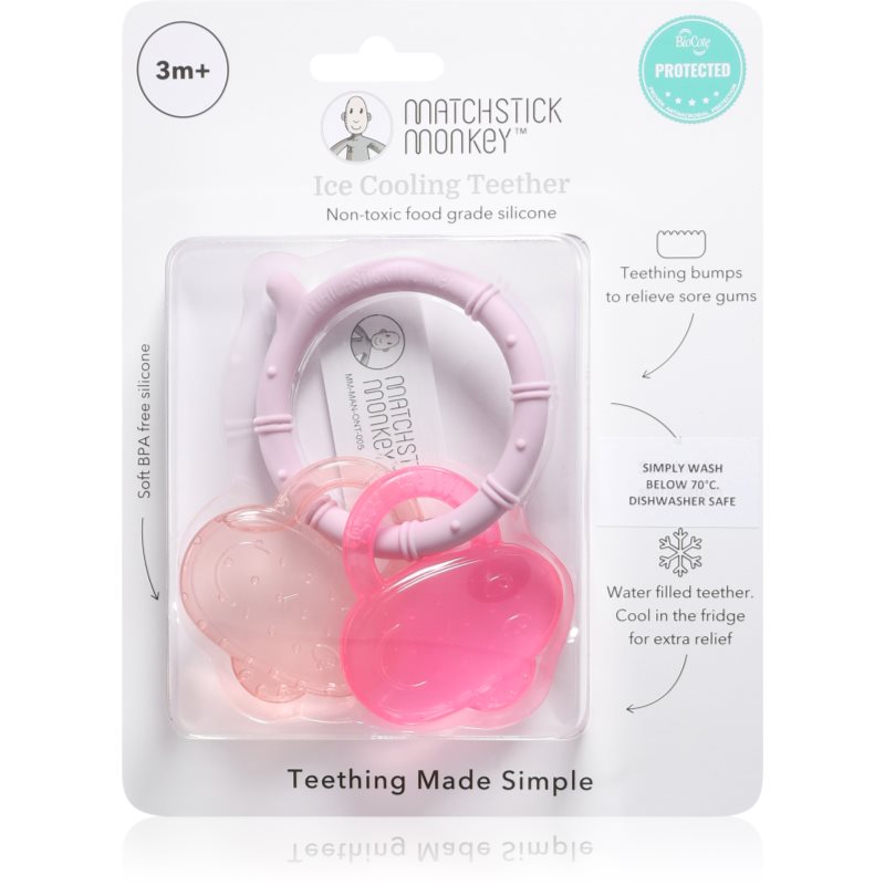 Matchstick Monkey Cooling Teether jucărie pentru dentiție cu efect racoritor Pink/ Dusty Pink 3m+ 1 buc