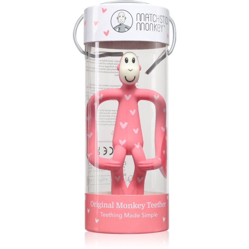 Matchstick Monkey Teething Toy and Gel Applicator jucărie pentru dentiție perie 2 in 1 Hearts Pink 1 buc