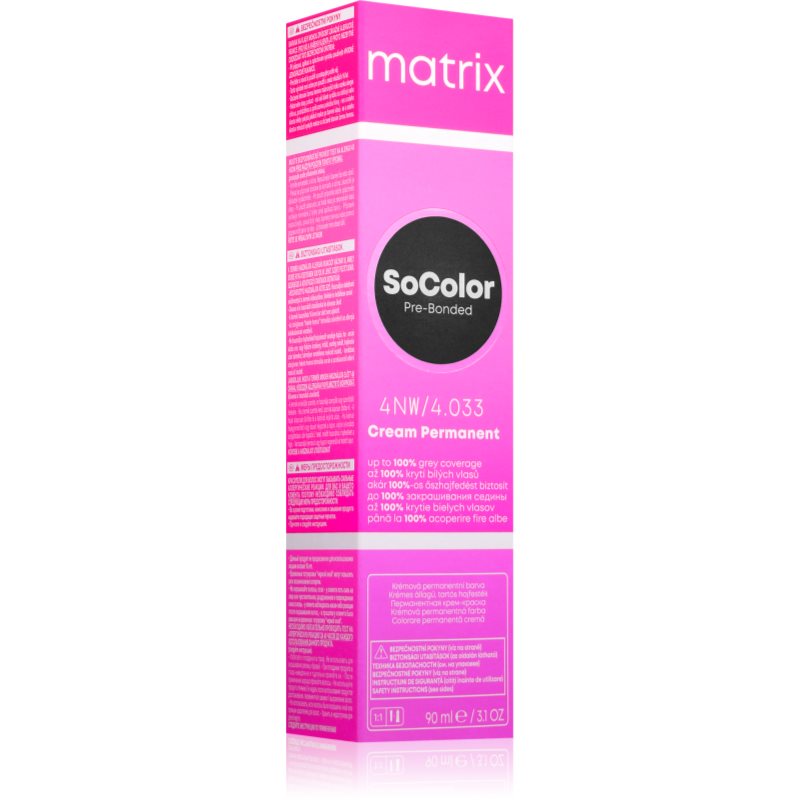 Matrix SoColor Pre-Bonded Culoare permanenta pentru par pentru acoperirea firelor albe culoare 4NW 90 ml