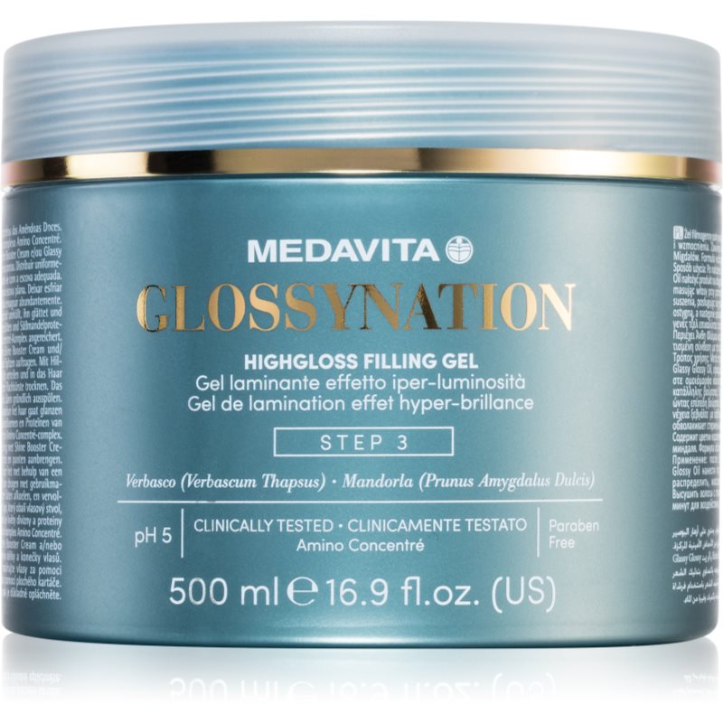 Medavita Glossynation Highgloss Filling Gel gel de par laminovací gel se zrcadlovým efektem 500 ml