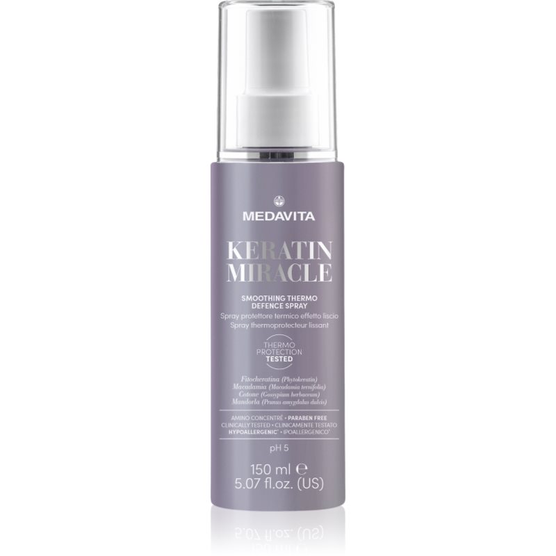 Medavita Keratin Miracle Smoothing Thermo Defence Spray spray cu protecție termică, pentru aranjarea cu placa și cu ondulatorul pentru păr 150 ml